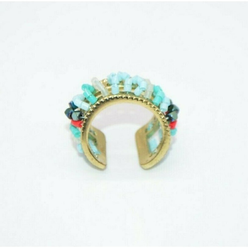 Blue Red Seed Bead Abstract Gold Tone Statement